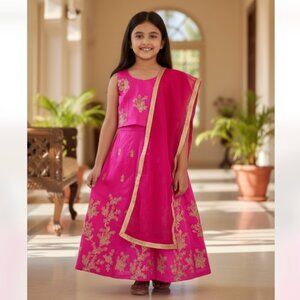 NEW Readymade Girls Lehenga Choli 3 PCS Set Ready To Wear Ethnic SZ-5/6  Pink